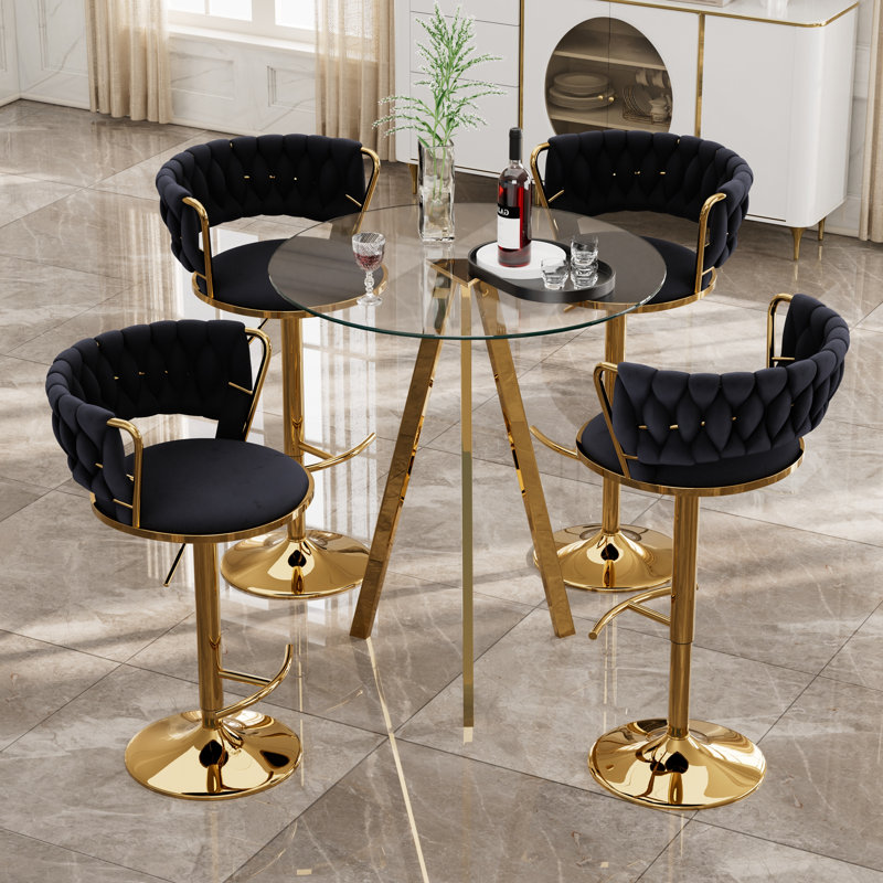 Ensemble de table de bar et tabouret 3/5 pièces Modern Luxury, Noir / or, 5 pièces: table, 4 chaises, Doré