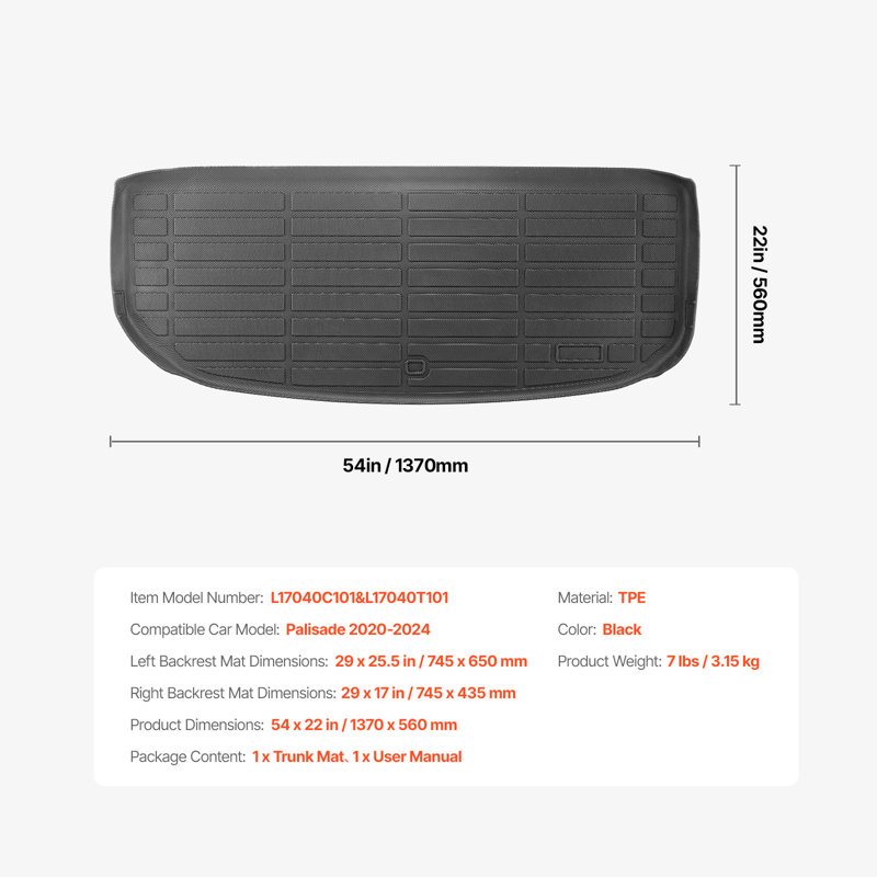 Tapis de cargaison de camion et tapis de dossier TPE sur mesure pour la palissade d'Hybrid 2020-2024