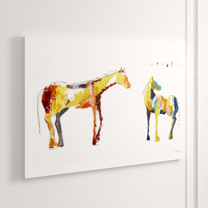 «Painted Horses Family» par Milton Coppo, reproduction d'art graphique sur toile, H 40 po x l 60 po x P 1,5 po, Plexi
