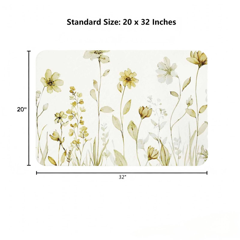 Tapis de salle de bain 20 x 32 po, Floral jaune clair