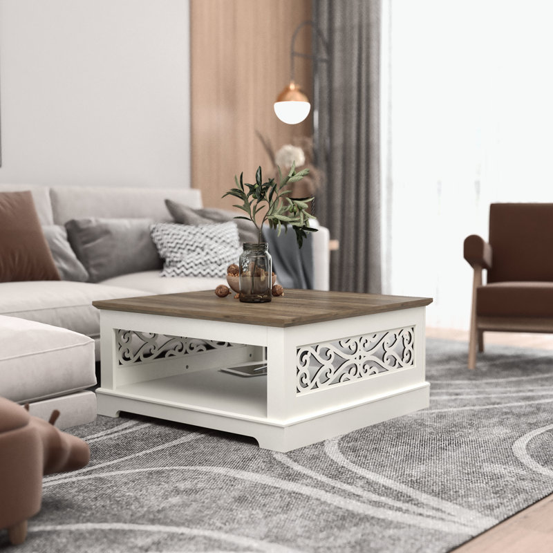 Korbin Coffee Table with Storage, Ivory/Knotty Oak