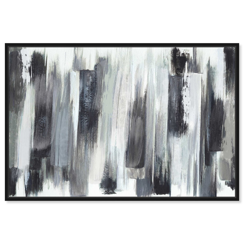 Art abstrait moderne noir et blanc par Différents coups par Art Remedy, Cadre noir, H 17 po x l 25 po