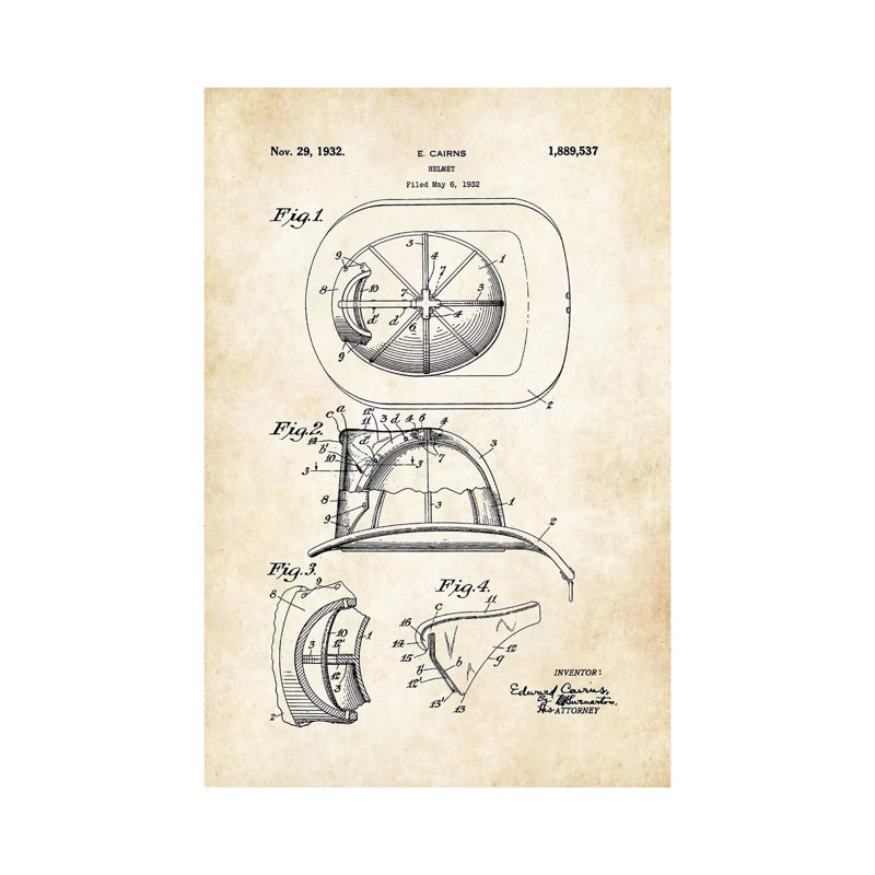 Firefighter Helmet by Patent77 - Wrapped Canvas Gallery-Wrapped Canvas Giclée, 101.6 cm H x 66.04 cm W x 3.175 cm D