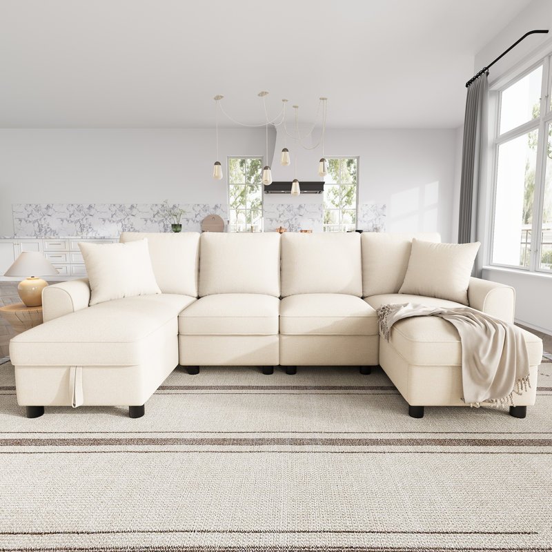 4 Seater Chenille Sofa, Beige