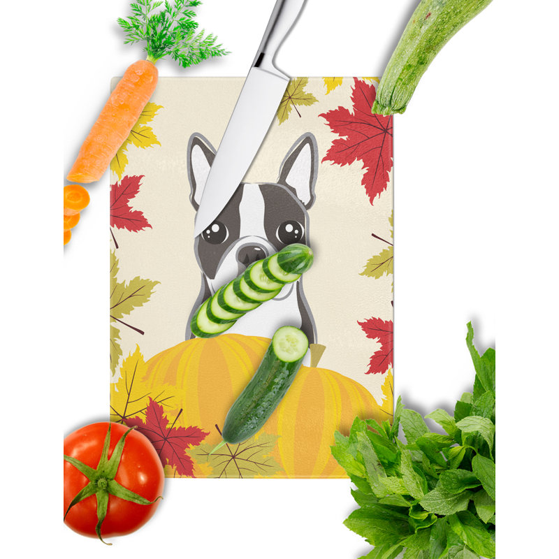 Caroline's Treasures Tempered Glass Thanksgiving Cutting Board, Boston Terrier