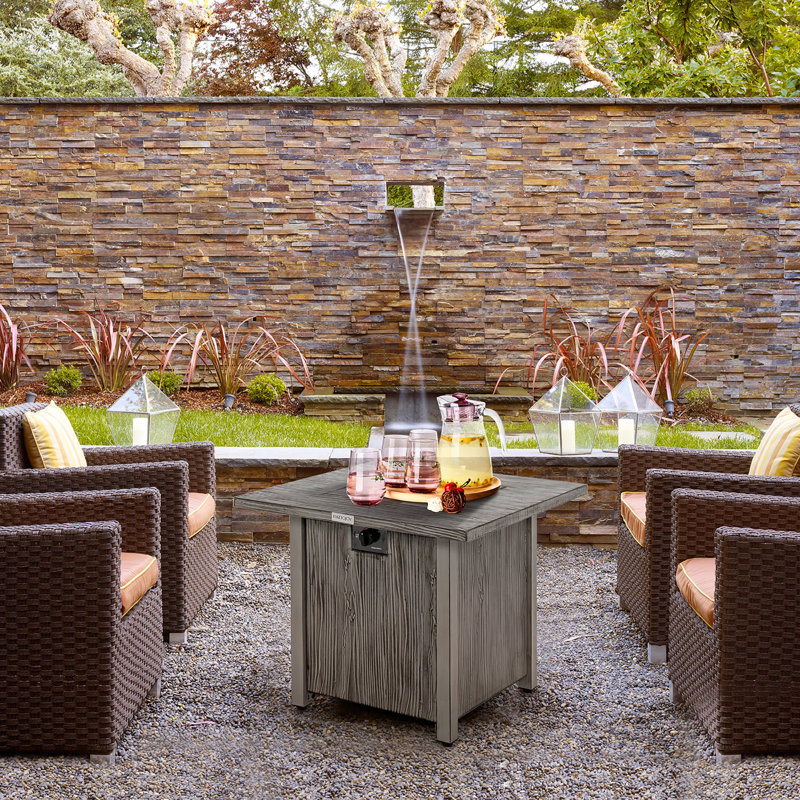 Rectangle Metal, Stainless Steel Propane Smokeless Fire Pit Table with Hidden Fuel Tank, 25" H x 28" W x 28" D, Gray