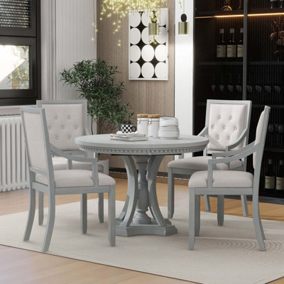 Ensemble de salle à manger extensible 5 pièces avec table ronde et 4 chaises Retro