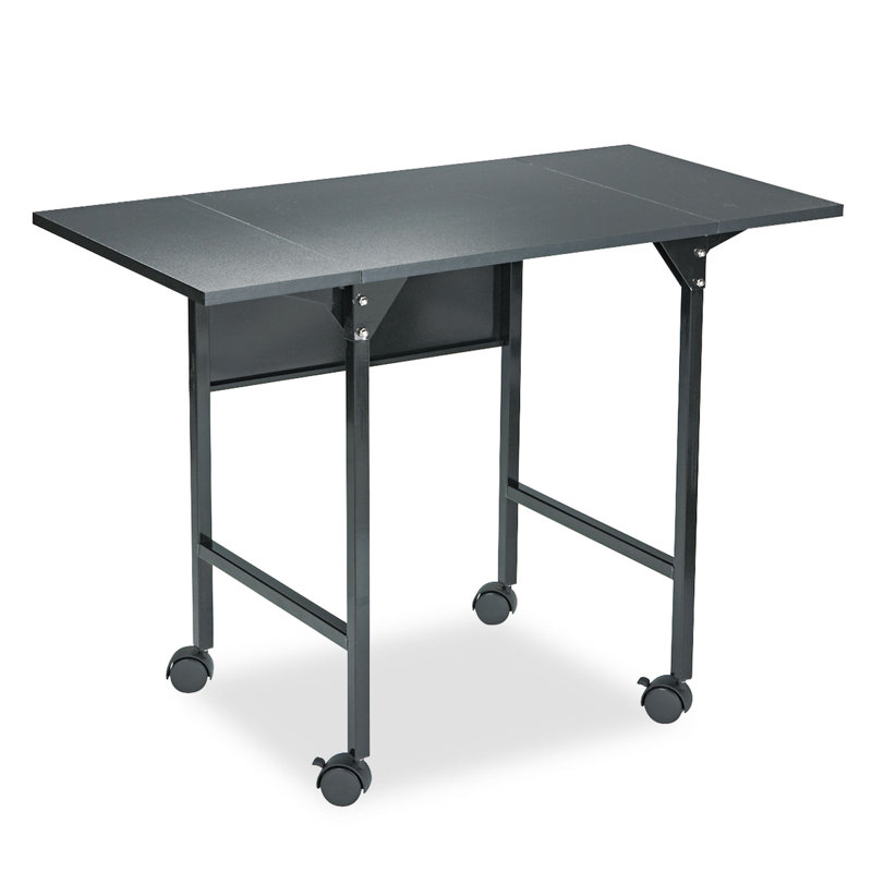 Black Steel Machine Stand Desk with Drop Leaves