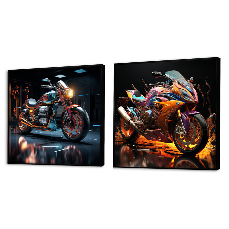 Velocity Speed Bike Fury - Ensemble de 2 collages carrés, Cadre flottant noir, H 16 po x l 33 po