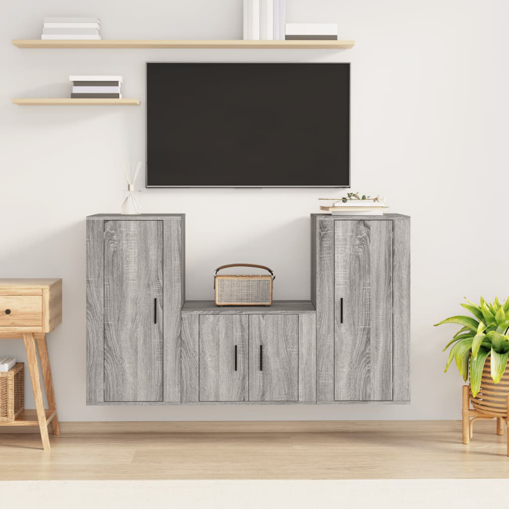 Beom TV Schrank Set Wohnzimmer Schrankwand Wohnwand 3-tlg. Holzwerkstoff