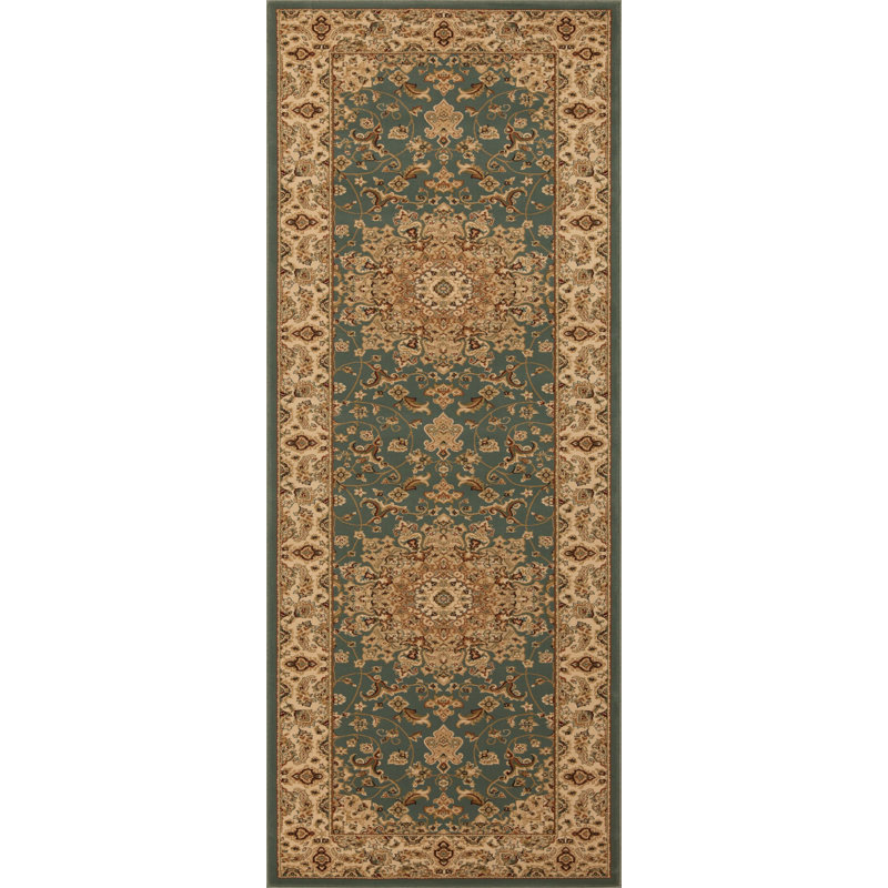 Tapis transitionnel beige / vert Izmir Collection, Tapis de couloir 2 pi 5 po x 7 pi 8 po