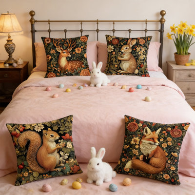4 pièces Coussins décoratifs pour lapin de Pâques et motifs d'œufs de Pâques
