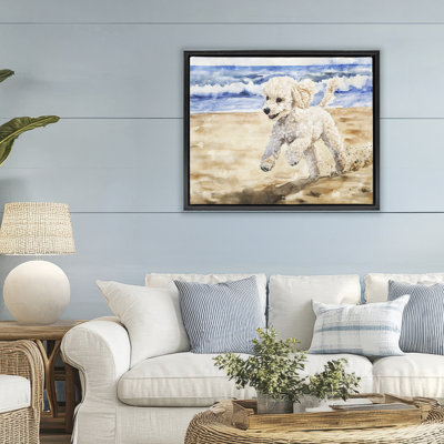 Cadre flottant Poodle's Journey on Beach, design par Svetlana Aleynikova