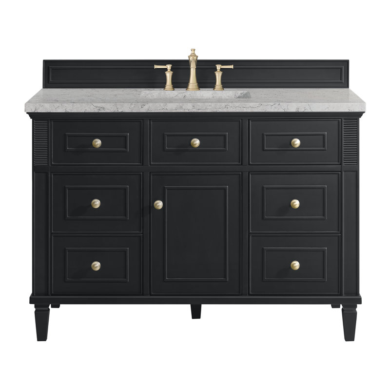 Lorelai 48'' W Single Vanity, Black Onyx, Eternal Jasmine Pearl Quartz, 8" Widespread