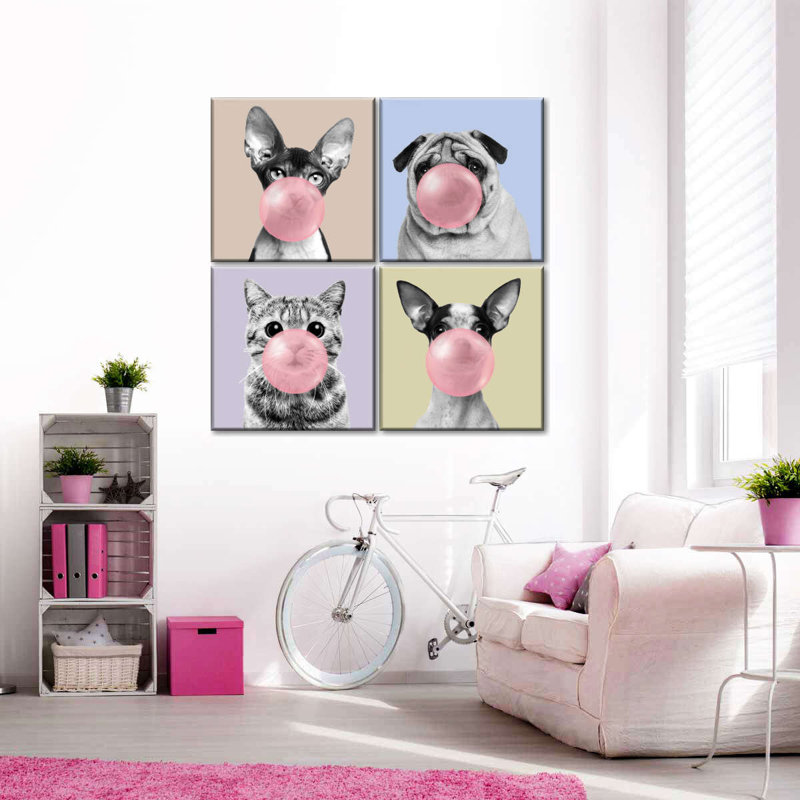 Ensemble de 4 toiles tendues Bubble Gum, H 18 po x l 18 po x P 1 po