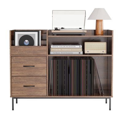 Record Player Stand with Adjustable Shelves & Storage for 350+ Vinyls, Turntable Media Console