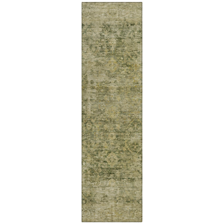 Machine Washable Indoor/Outdoor Xhevrie Green Rug