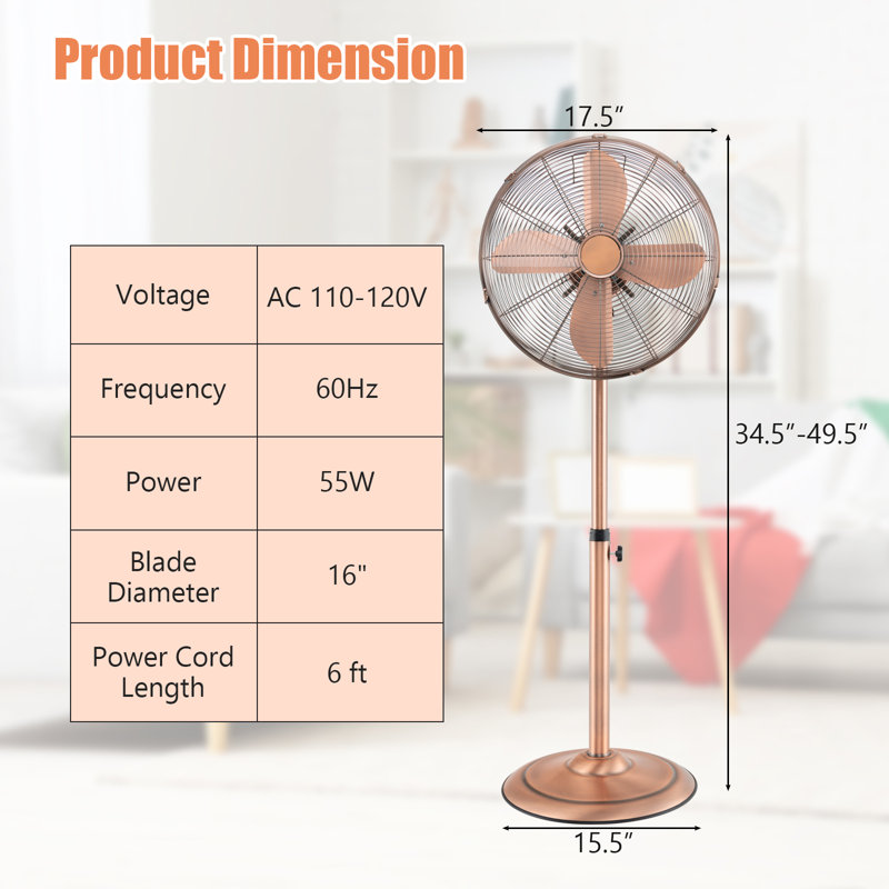 Ventilateur oscillant sur pied 49,5 po Costway, Cuivre