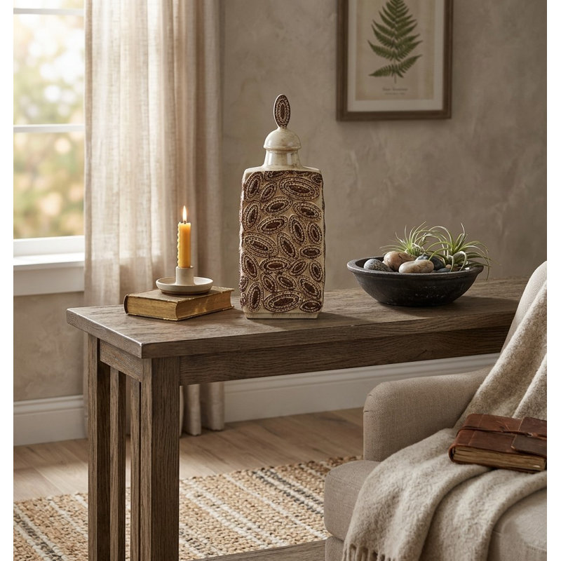 Vase de table en céramique brun, H 17 po x l 3 po x P 5,5 po