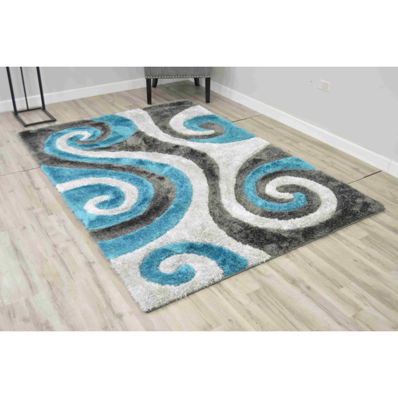 Modern Arriola Shag Abstract Geometric Rug For Living Room Bedroom, Rectangle 7'10" x 10'10"