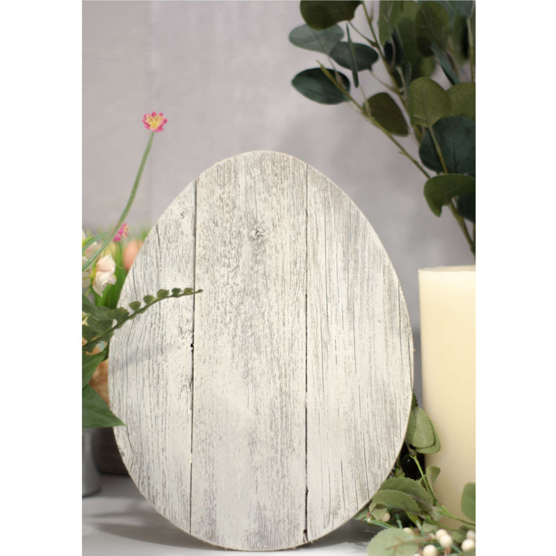 Grand œuf en bois Crumity, Blanc délavé