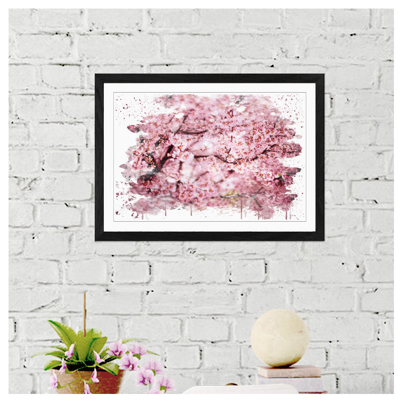 Pink Cherry Blossom Tree Flowers - Print, Framed Picture, 45cm H x 62cm W