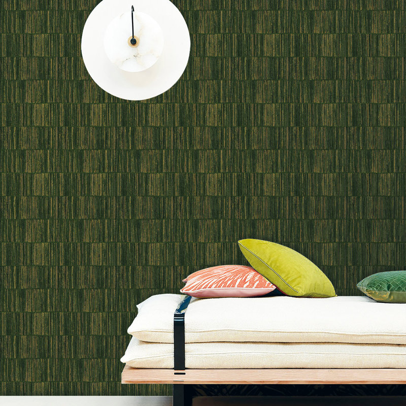 Nicely Collection Geometric Bamboo Stripe 10.05m x 53cm Wallpaper Roll, Green