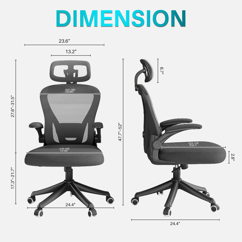 Gelbert Ergonomic Mesh Office Chair Task Chair with Headrest, Home Office Desk Chair, Black