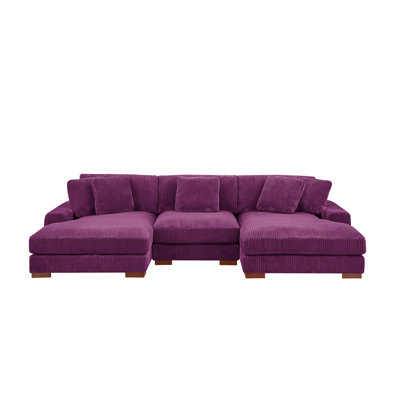 Grand canapé modulaire double 33,00 po x 125,00 po x 65,00 po, support lombaire réglable et coussin inclus, canapé rembourré en velours côtelé pour le salon chameau