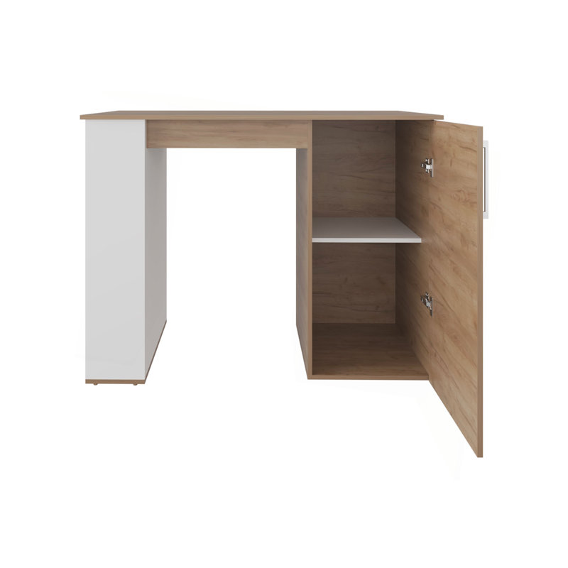 Îlot de cuisine, 1 porte, 5 tablettes, Bois naturel