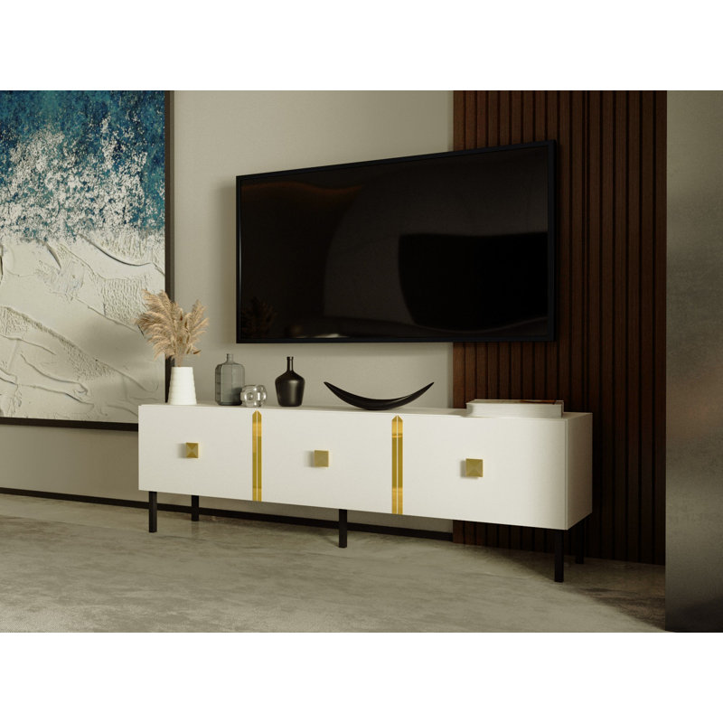 TV Stand, White/Gold