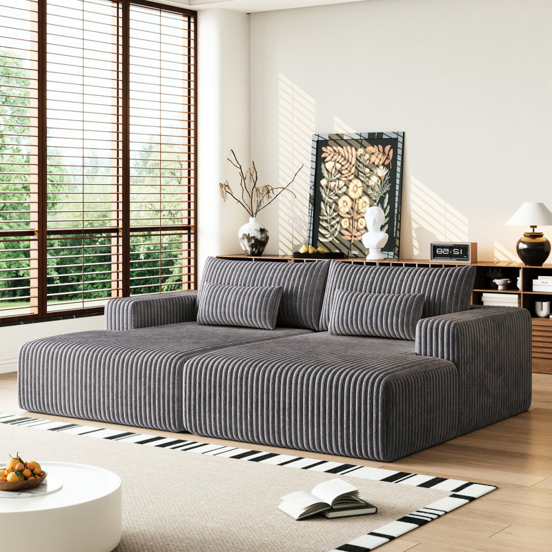 Méridienne modulaire en velours côtelé de 102 po sans assemblage, lit inclinable pour le salon de la chambre à coucher, assemblage confortable moderne gris