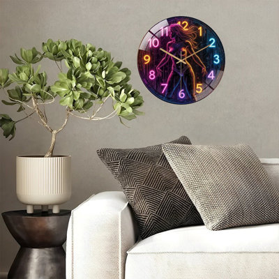 Neon Artistic Clock Wall Decor with Figure Design Art - 12'' Modern Glass Wall Clock