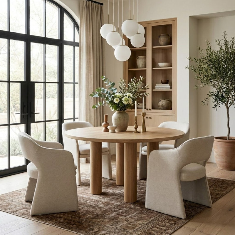 19" Seat Height Upholstered Waterproof Dining Armchair, Beige