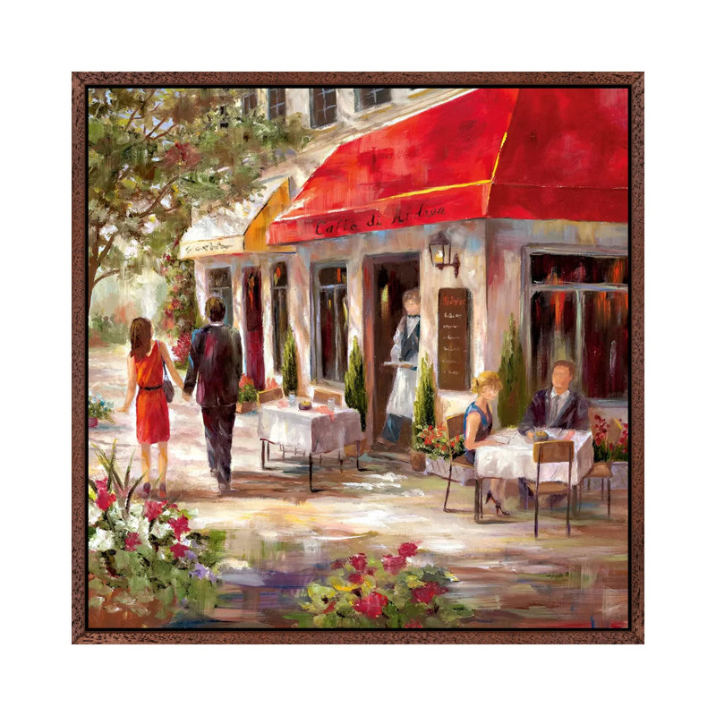 Café Afternoon II by Nan - Painting on Canvas, Classic Brown Wood Framed, 45.72 cm H x 45.72 cm W