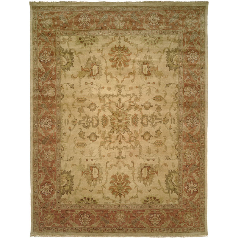 Wool Oriental Area Rug in Ivory, Rectangle 5' x 7'