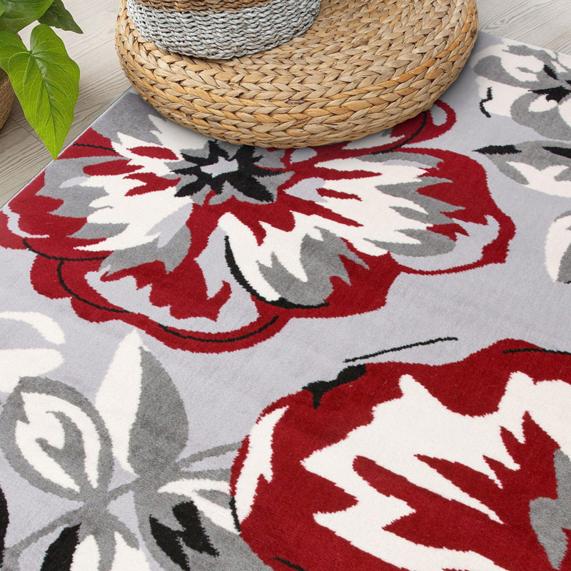 Tapis gris / rouge Rooshi, Rectangle 3 pi 1 po x 5 pi
