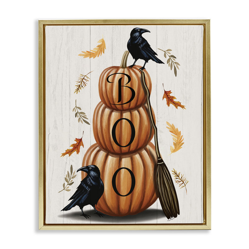 Cadre flottant Boo Crows & Pumpkins, design par Elizabeth Tyndall, H 31 po x l 25 po, Cadre flottant métallique doré