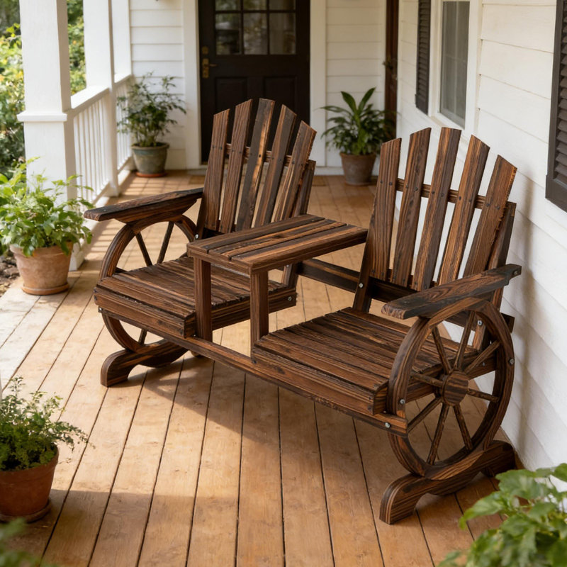 Stable Patio Bench,2-Seat Wooden Garden Bench