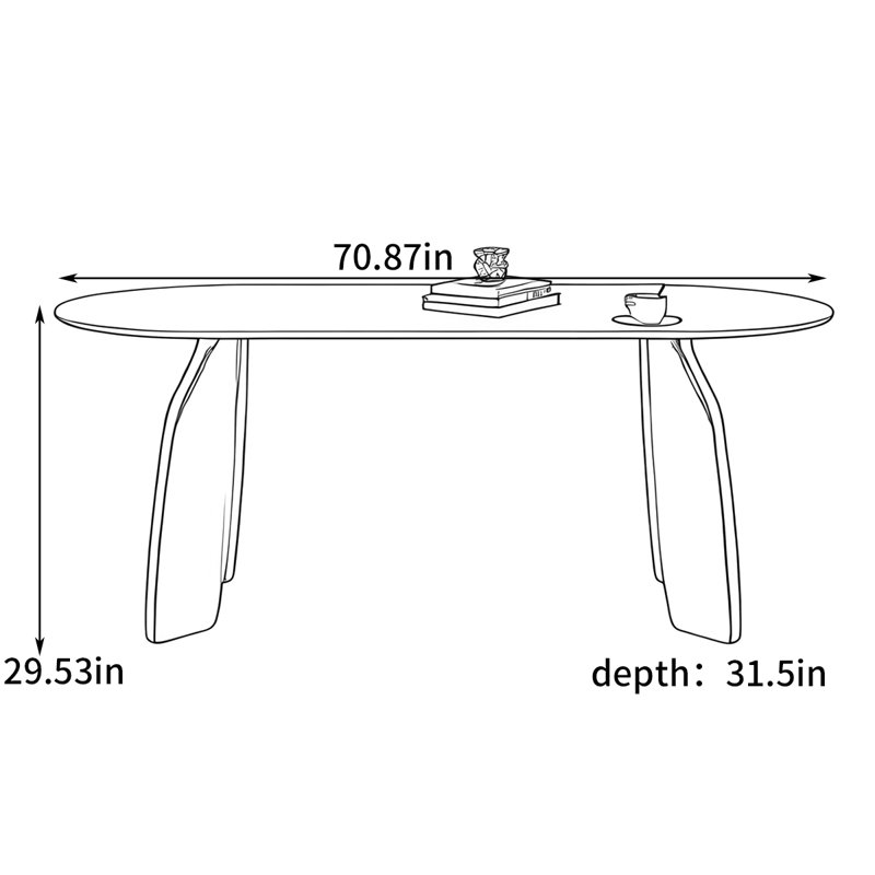 Table de salle à manger French French, H 29,53 po x L 70,87 po x l 31,5 po