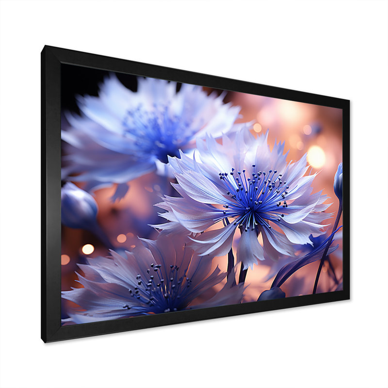 «Dreamy Mauve Cornflowers Impression II», impressions sur toile, H 24 po x l 32 po x P 1 po, Cadre simple noir