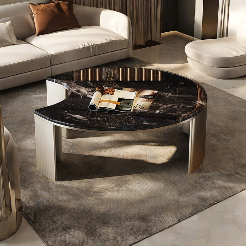 Table basse ronde moderne en pierre supercristalline, H 15,7 po x L 31,5 po x l 31,5 po 