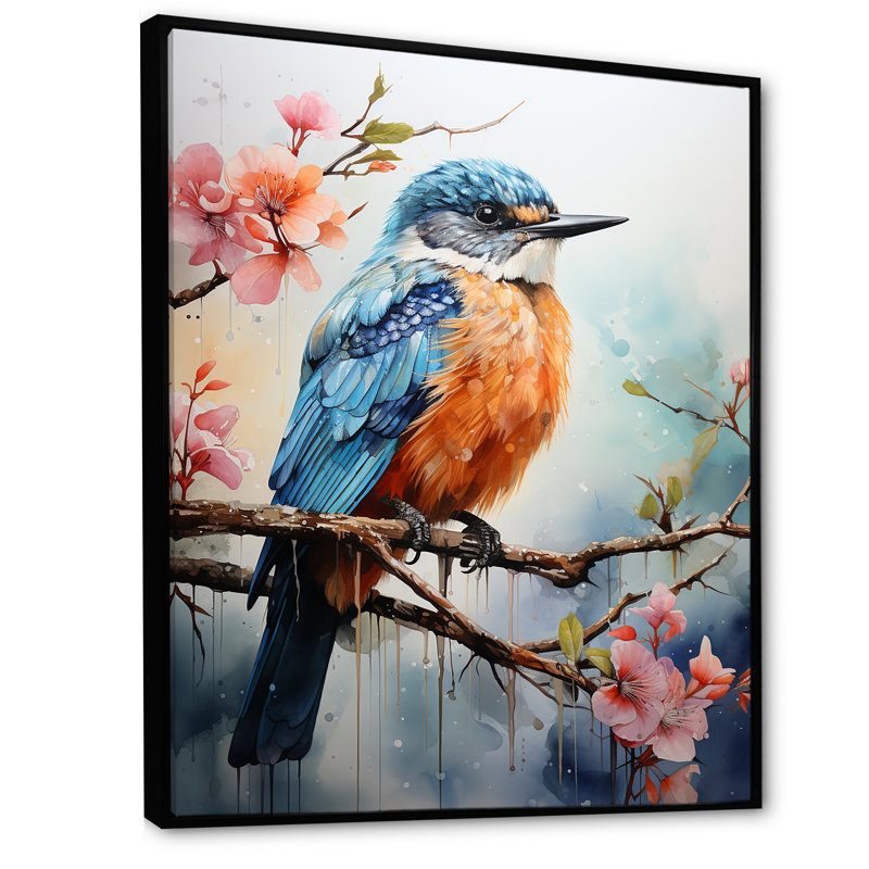 Colibri matin Melody Blooms I - Colibri, art mural animal, Cadre flottant noir, 32" H x 16" W