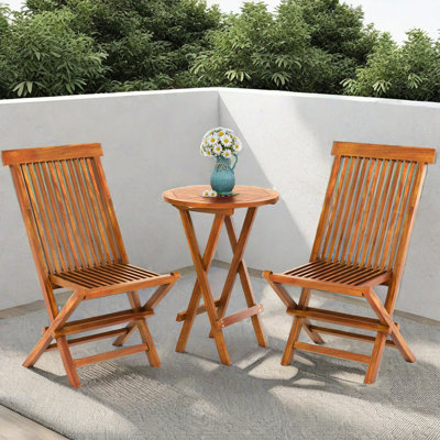 Winston Porter 3 Piece Teak Wood Patio Bistro Set with 2 Folding Chairs and Round Table -  7932D3685B244C9AB037F80189A0FEF7