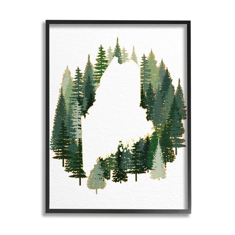Maine State Outline, Giclée encadrée noir minuit, H 14 po x l 11 po