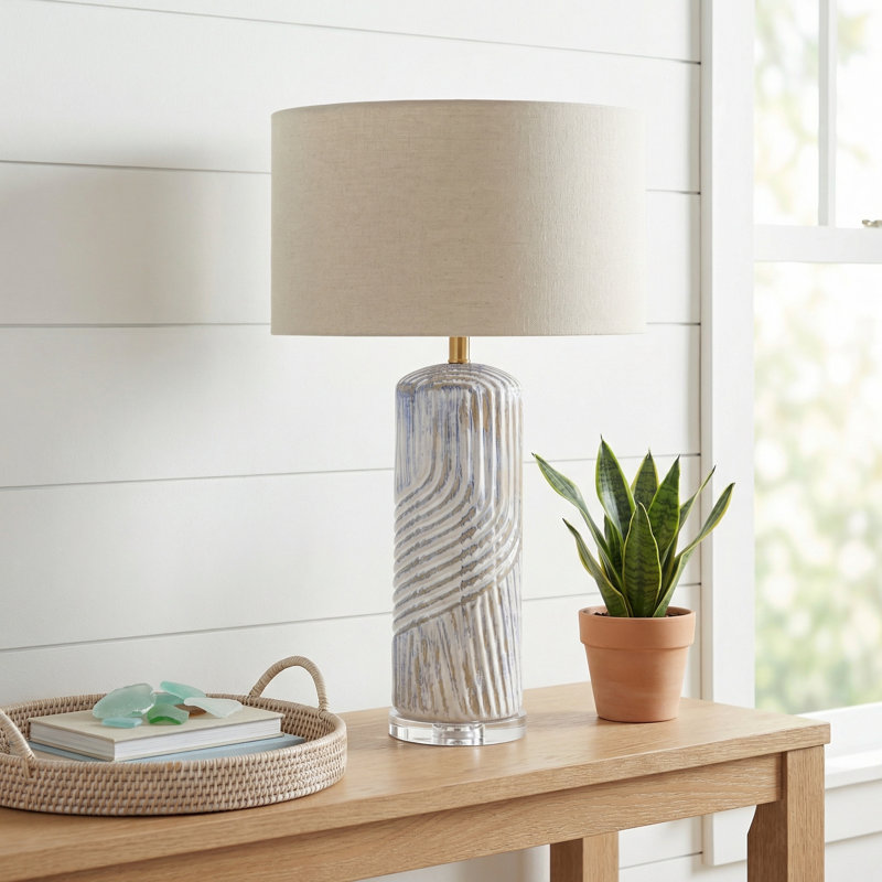 30" Crystal Table Lamp With Beige Shade