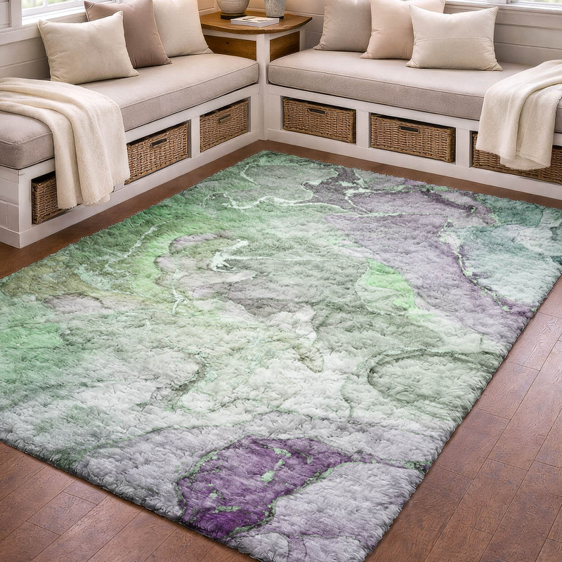 Tapis de qualité supérieure lavable à la machine Dream Shag ADS500 Watercolors, Vert, 10 pi x 14 pi