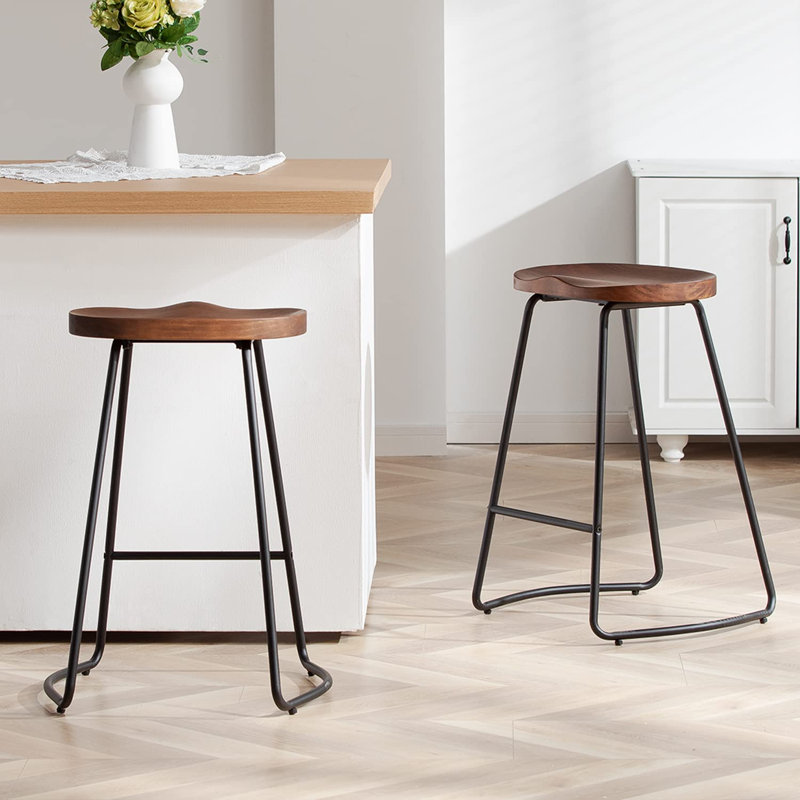 Ensemble de siège de selle en bois massif avec repose-pieds Alazia, Tabouret de comptoir (siège d'une hauteur de 26 p, 2