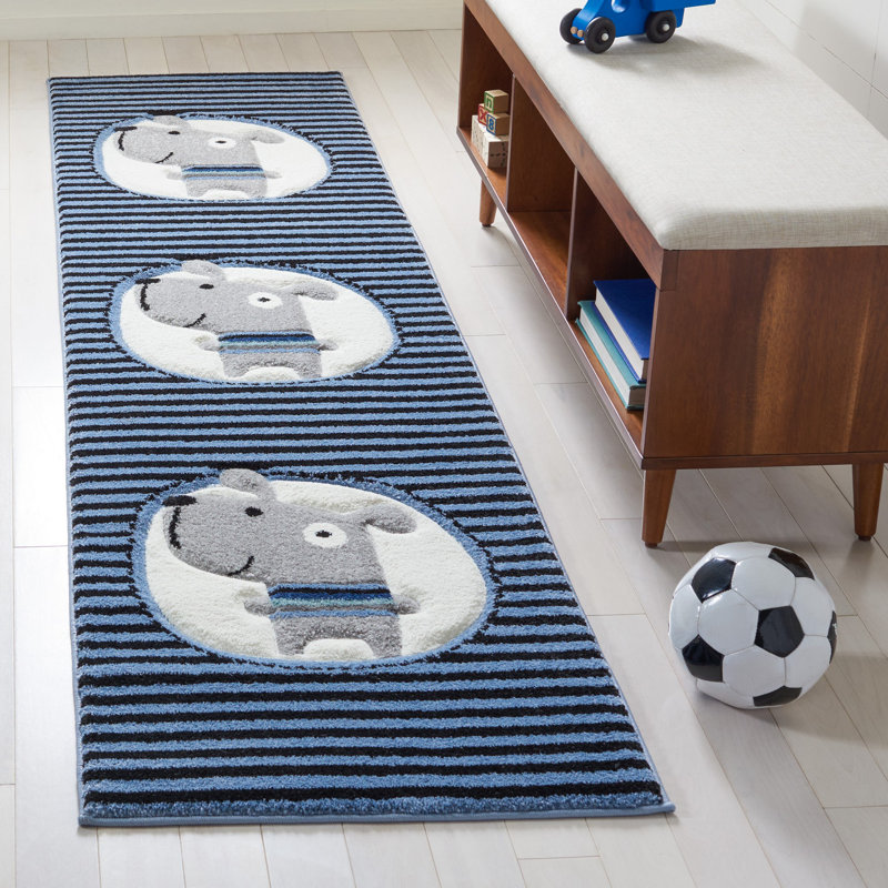 Tapis bleu marine à imprimé animal Burgan, Rectangle 8 pi x 10 pi