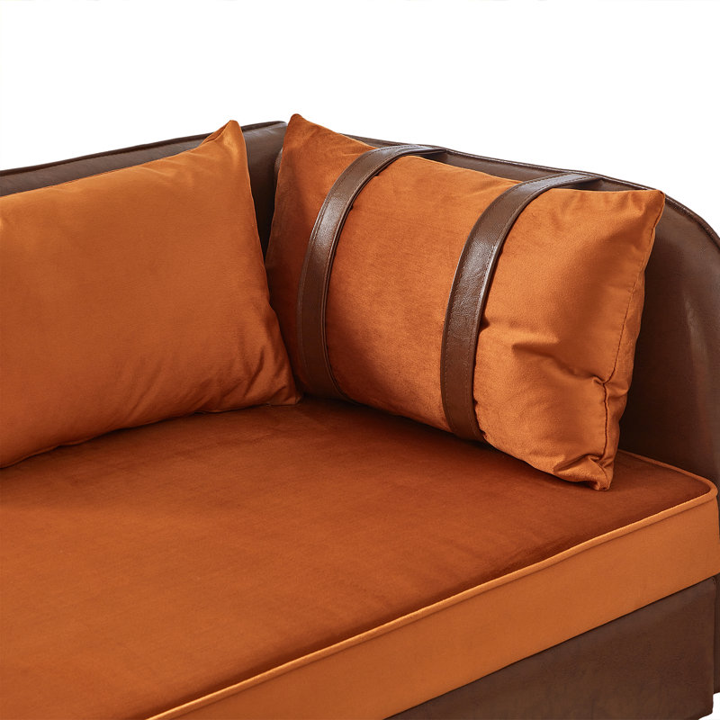 Canapé 65 po, Brown PU and Orange Velvet